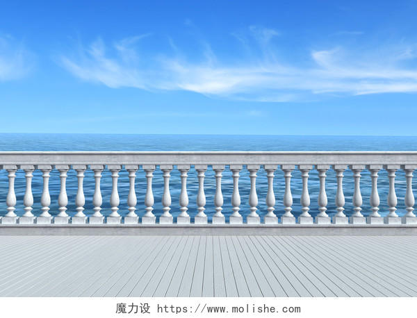 自然风景露台俯瞰大海与混凝土栏杆